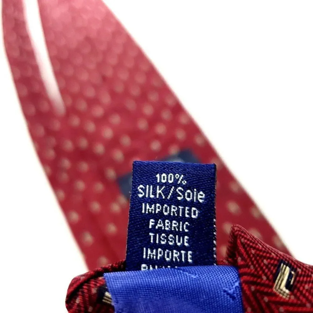 Nautica Red Silk Tie Woven‎ Short Wide Geometric Herringbone